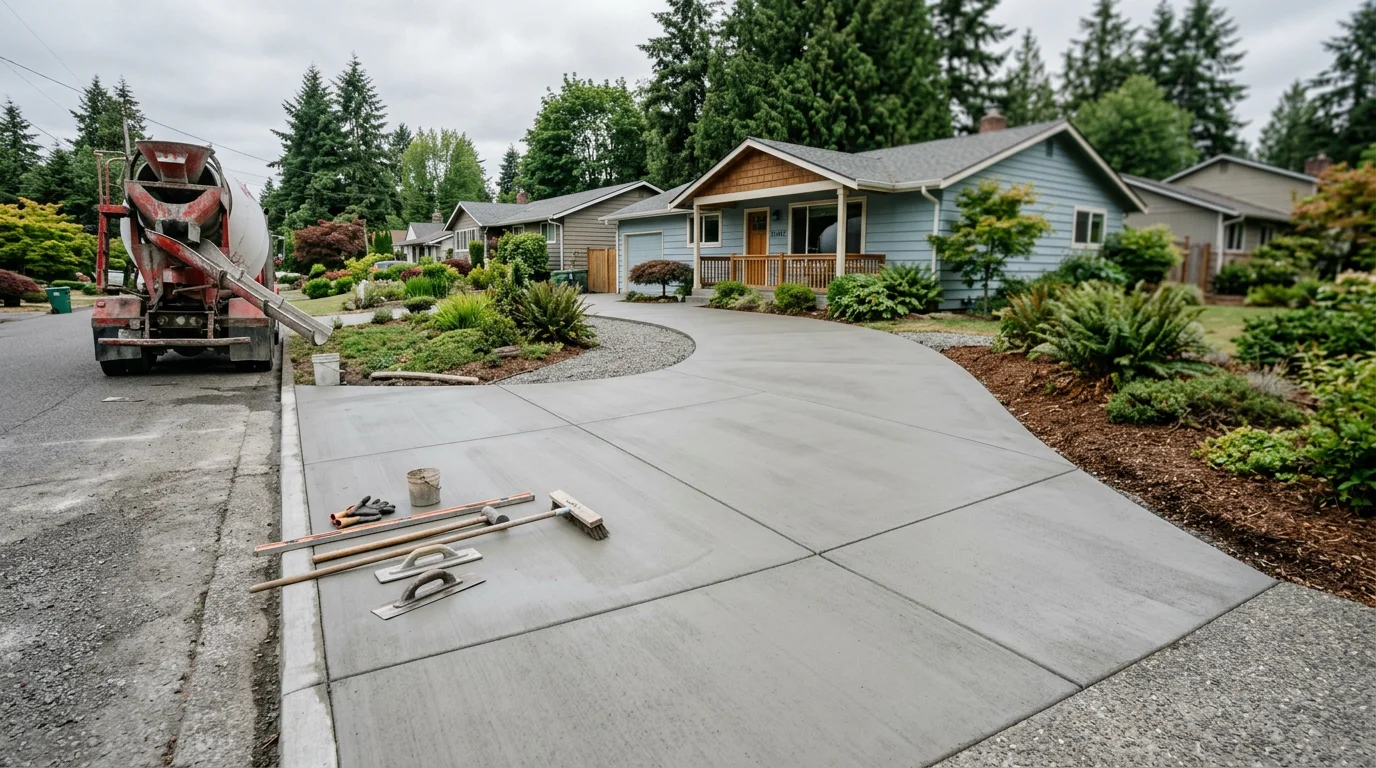 Finished concrete driveway in North Seattle