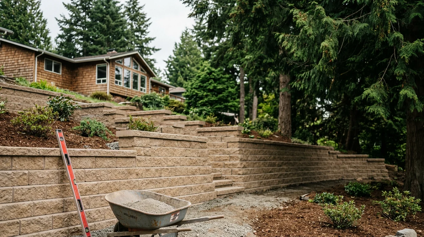 Concrete retaining wall on residential property